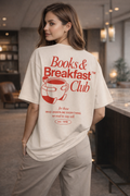 VERA Books & Breakfast Club™ Oversized T-Shirt – Minimal Front Print | Relaxed Fit | Off-White