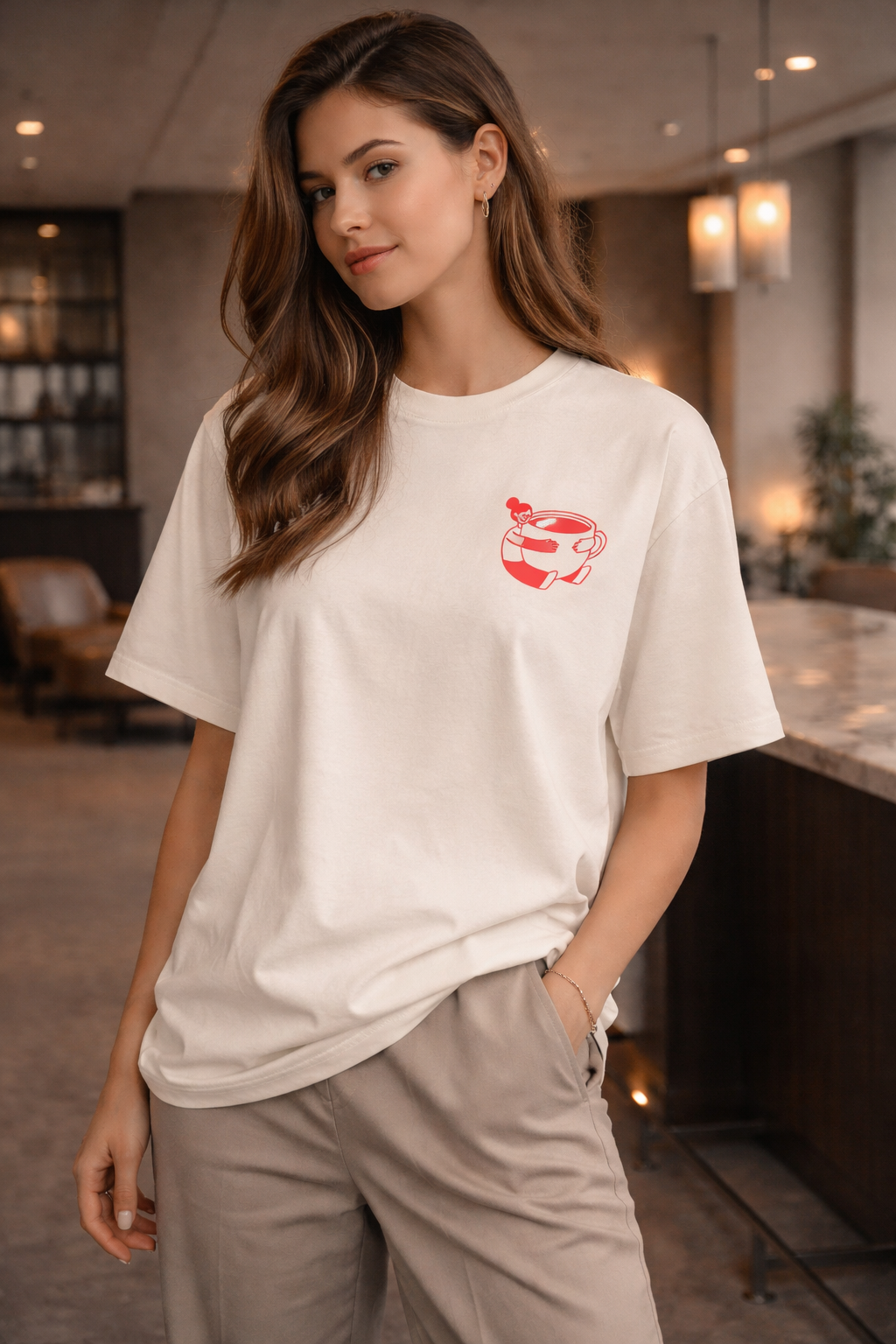 VERA Books & Breakfast Club™ Oversized T-Shirt – Minimal Front Print | Relaxed Fit | Off-White