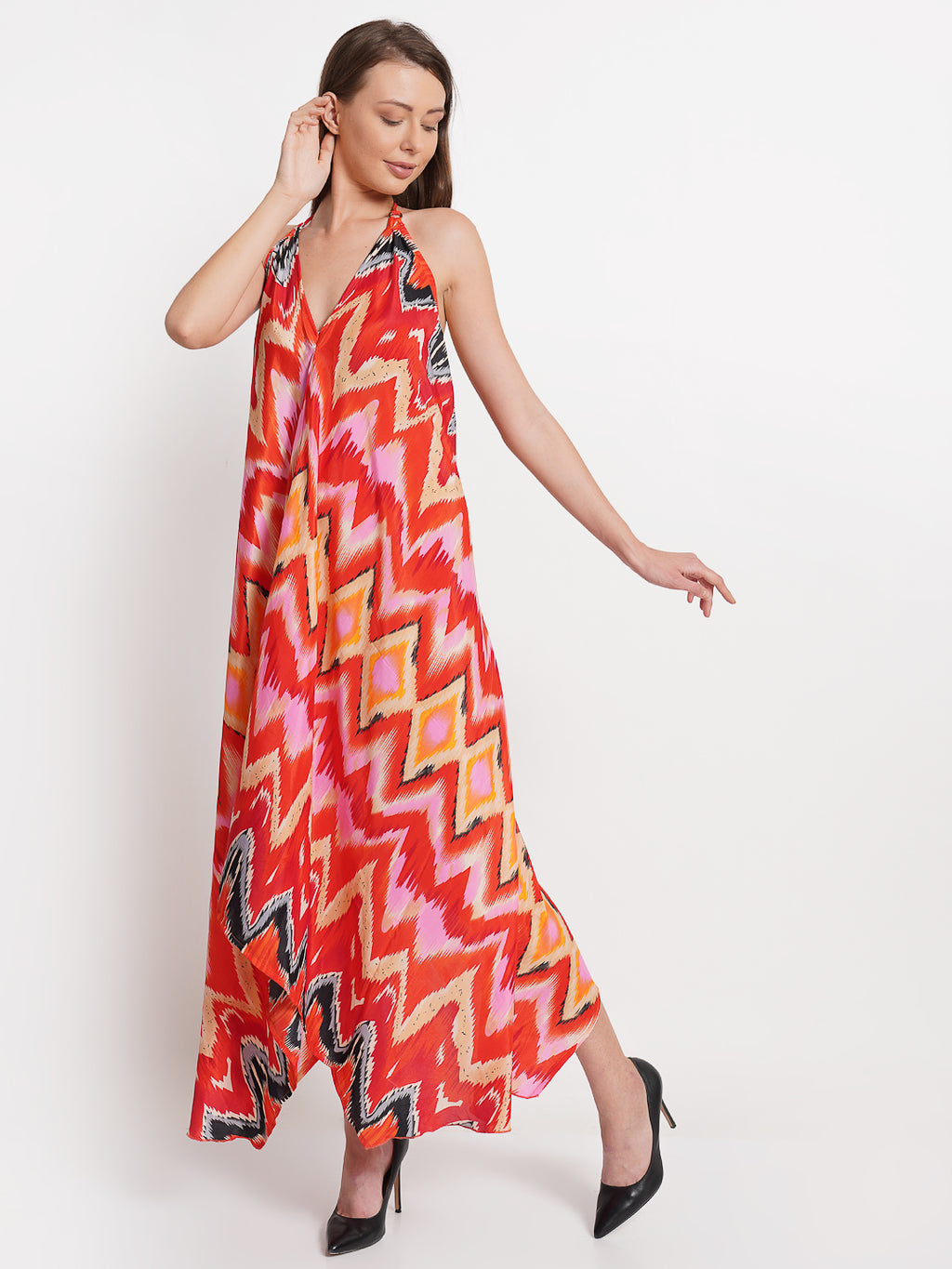 VERA Silk Halter Midi Ring Dress with Open Back