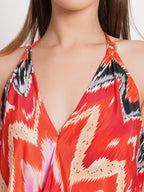 VERA Silk Halter Midi Ring Dress with Open Back