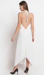 VERA Silk Halter Midi Dress with Open Back (White)