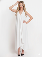 VERA Silk Halter Midi Dress with Open Back (White)