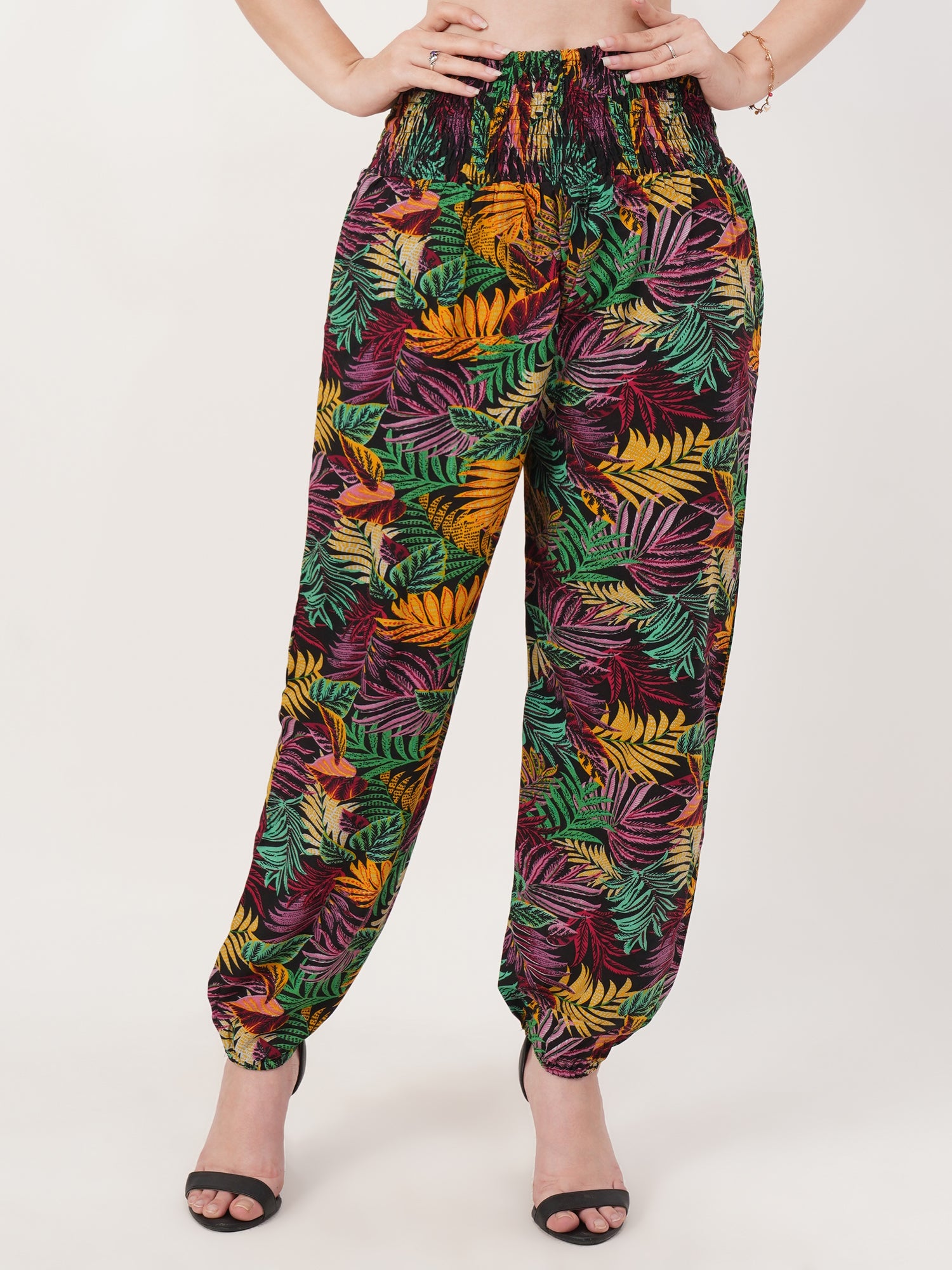 VERA Tropical Print Rayon Lounge & Yoga Pants — Soft, Lightweight, Relaxed Fit , FREE SIZE