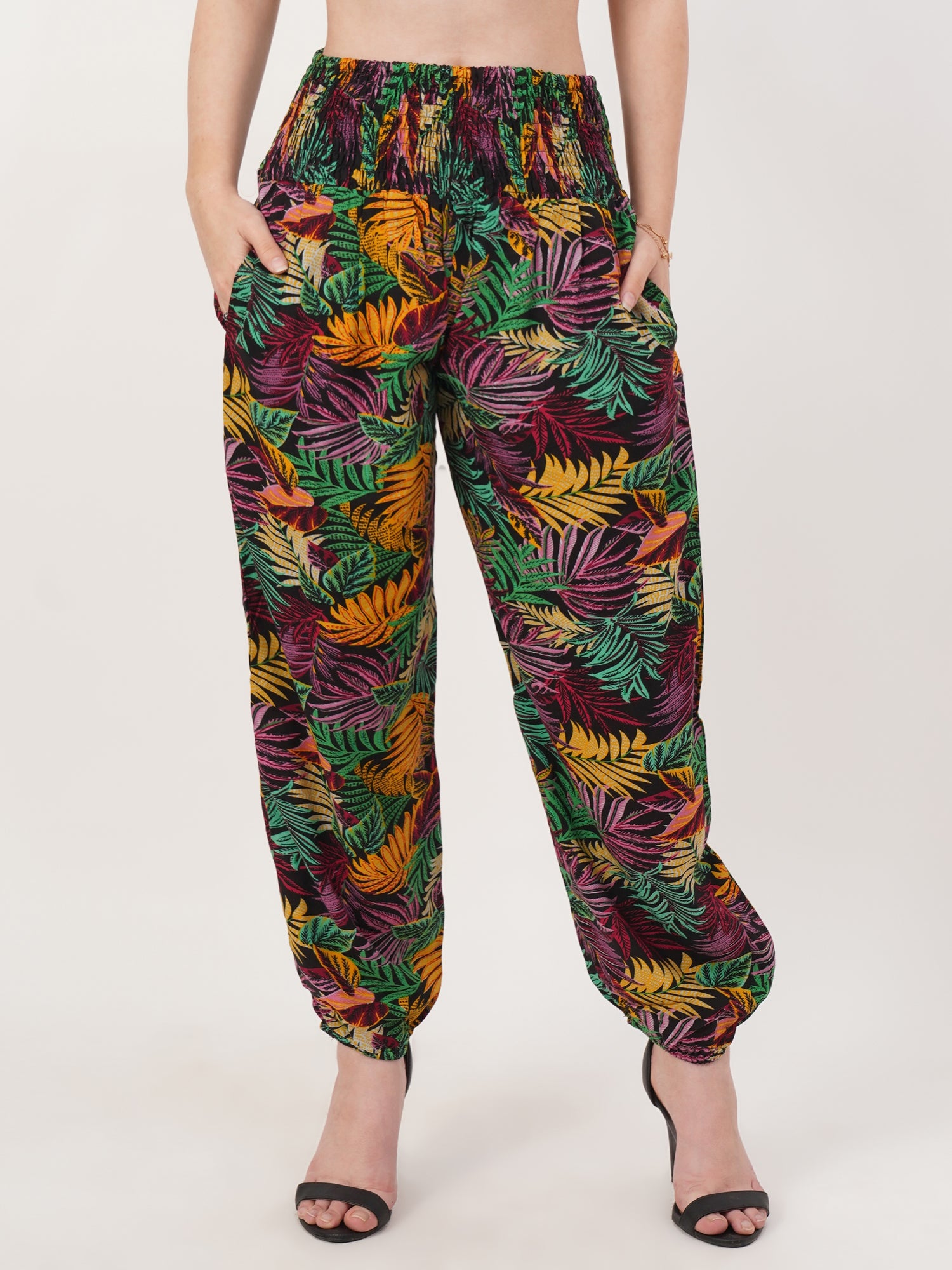 VERA Tropical Print Rayon Lounge & Yoga Pants — Soft, Lightweight, Relaxed Fit , FREE SIZE