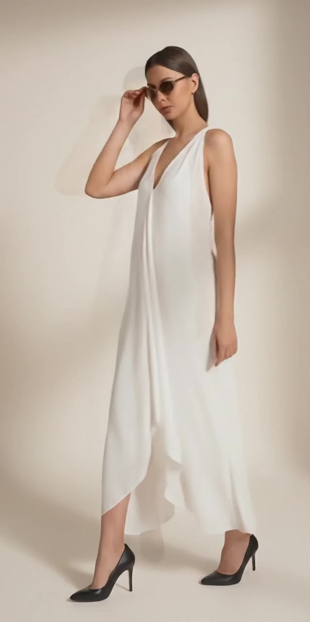 VERA Silk Halter Midi Dress with Open Back (Black)