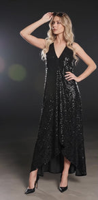 VERA Silk Sequence Long Dress Exclusive Black Handmade Sequencing