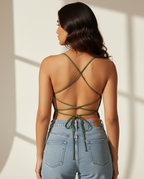 VERA Olive Green Top, Lace Back