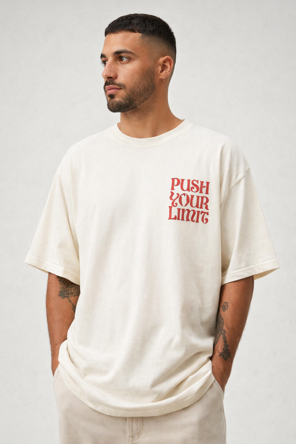 VERA “Push Your Limit” Oversized Off-White T-Shirt – 100% Cotton
